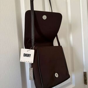 Dkny Classic Messenger Bag in Dark Brown with Silver Hardware